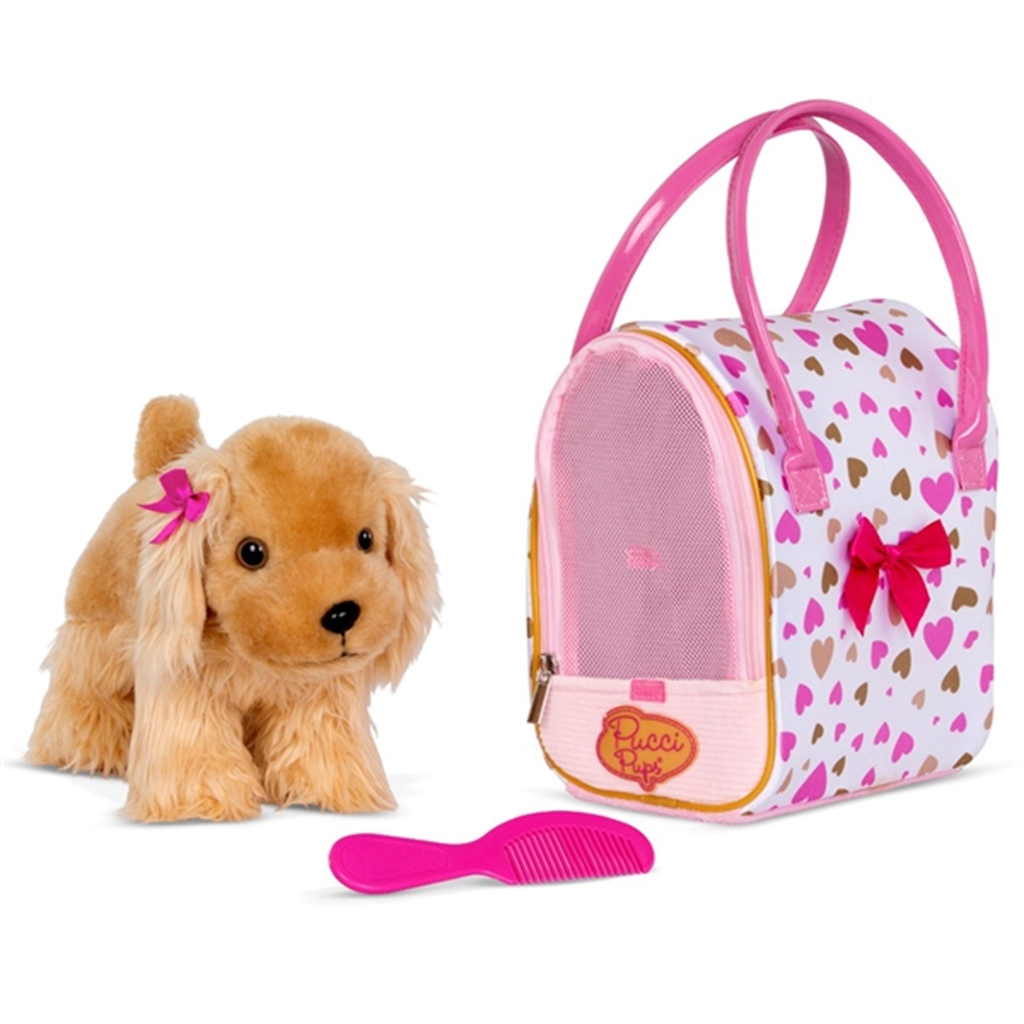 Pucci Pups Dog in Bag Gold & Pink Hearts