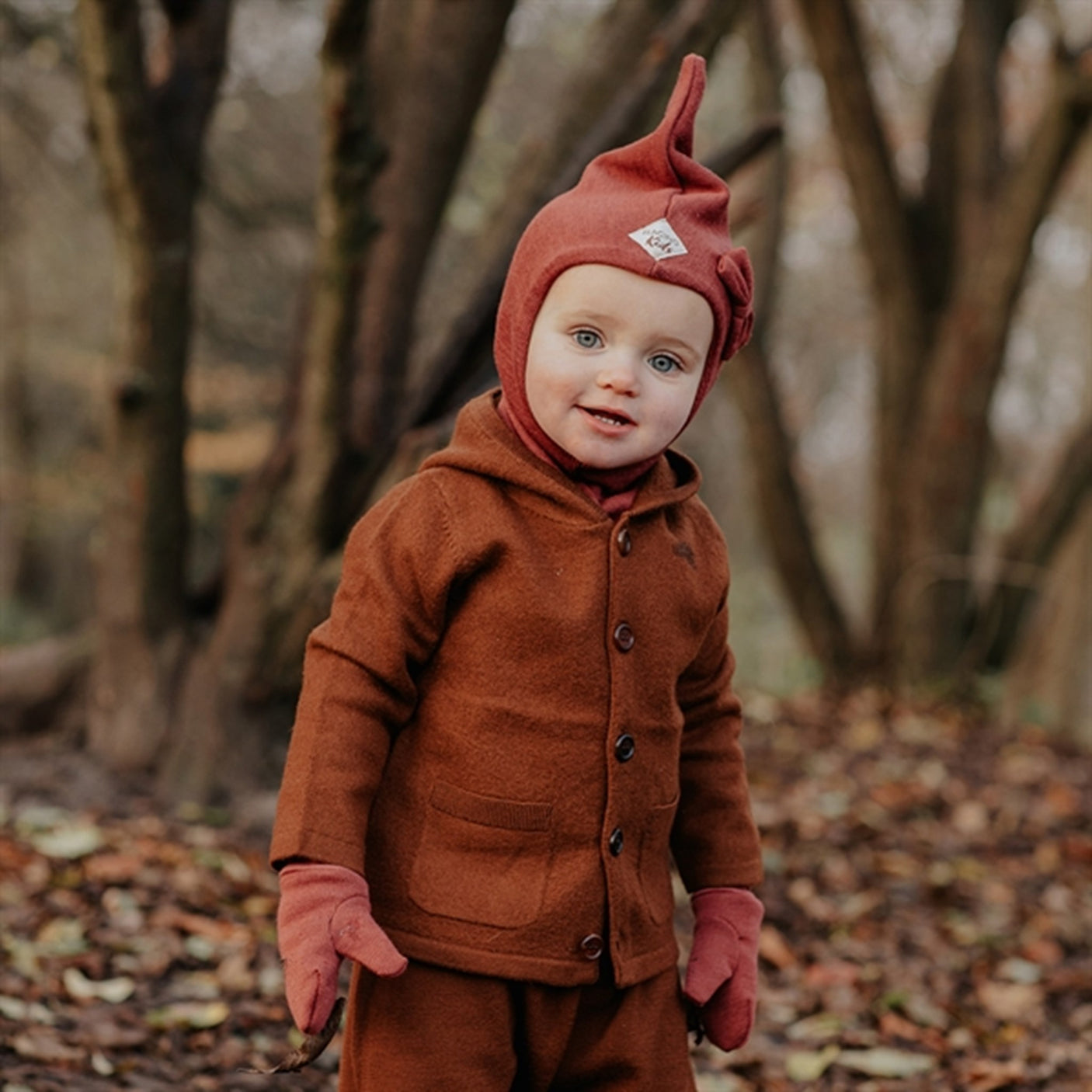 Racing Kids Top Balaclava Wool/Cotton w. Bow 3-layered Coffee Beans