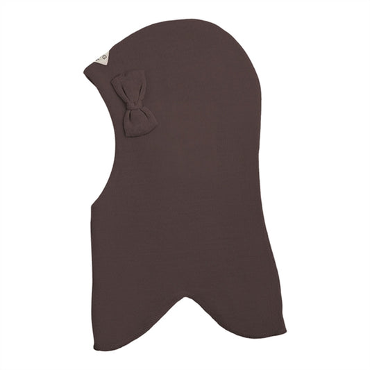 Racing Kids Round Balaclava Wool/Cotton w. Bow 3-layered Chocolate Brown