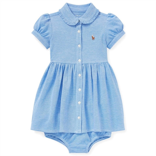 Ralph Lauren Baby Solid Oxford Dress & Bloomers Harbour Island Blue