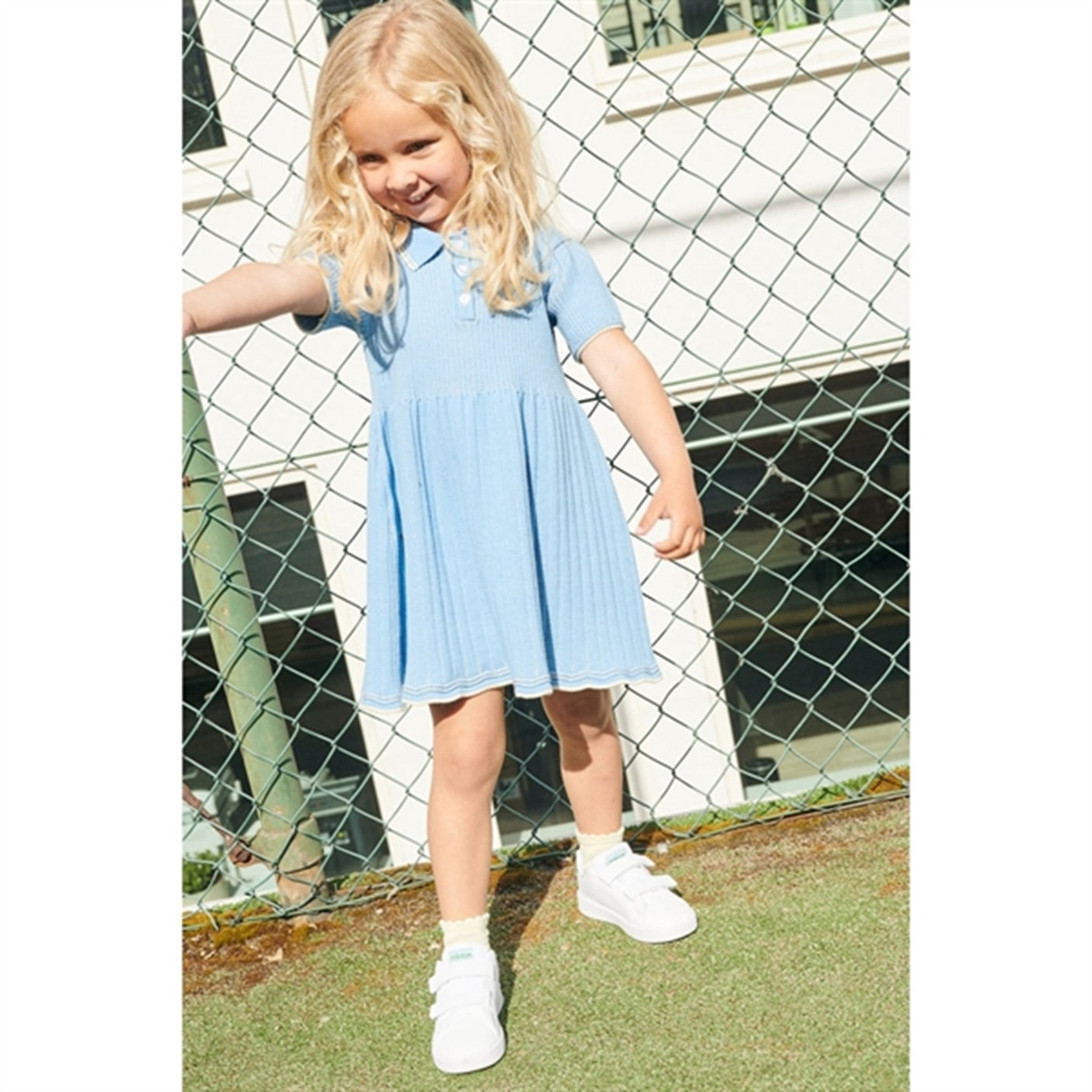 Copenhagen Colors Sky Blue/Cream Comb. Rib Polo Knit Dress