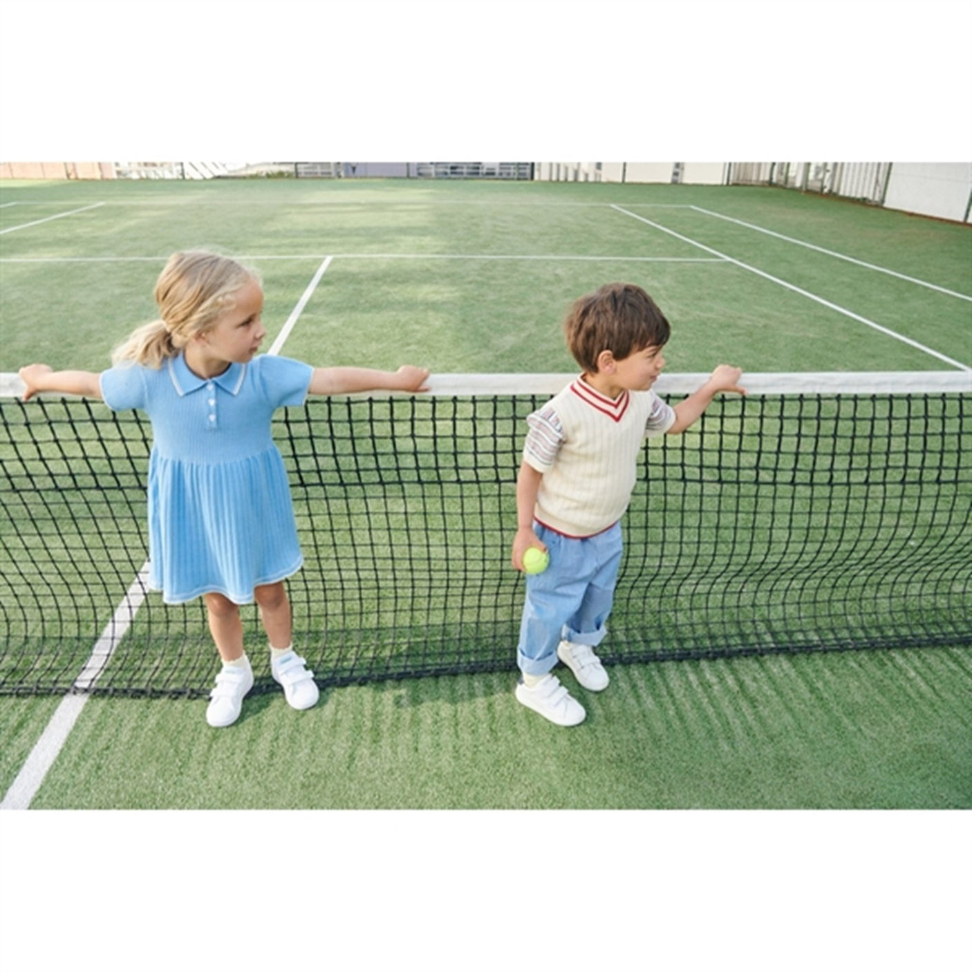 Copenhagen Colors Sky Blue/Cream Comb. Rib Polo Knit Dress