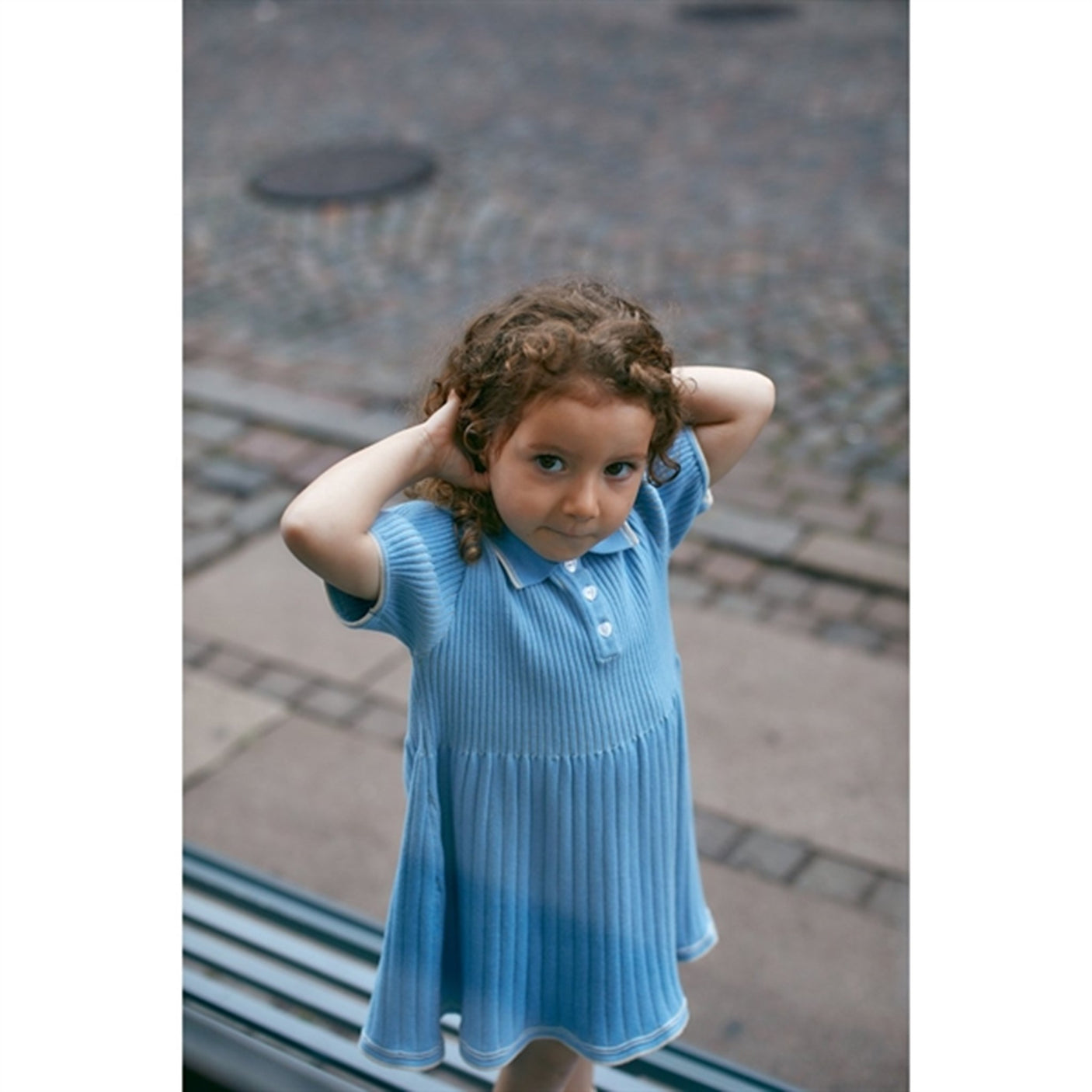 Copenhagen Colors Sky Blue/Cream Comb. Rib Polo Knit Dress