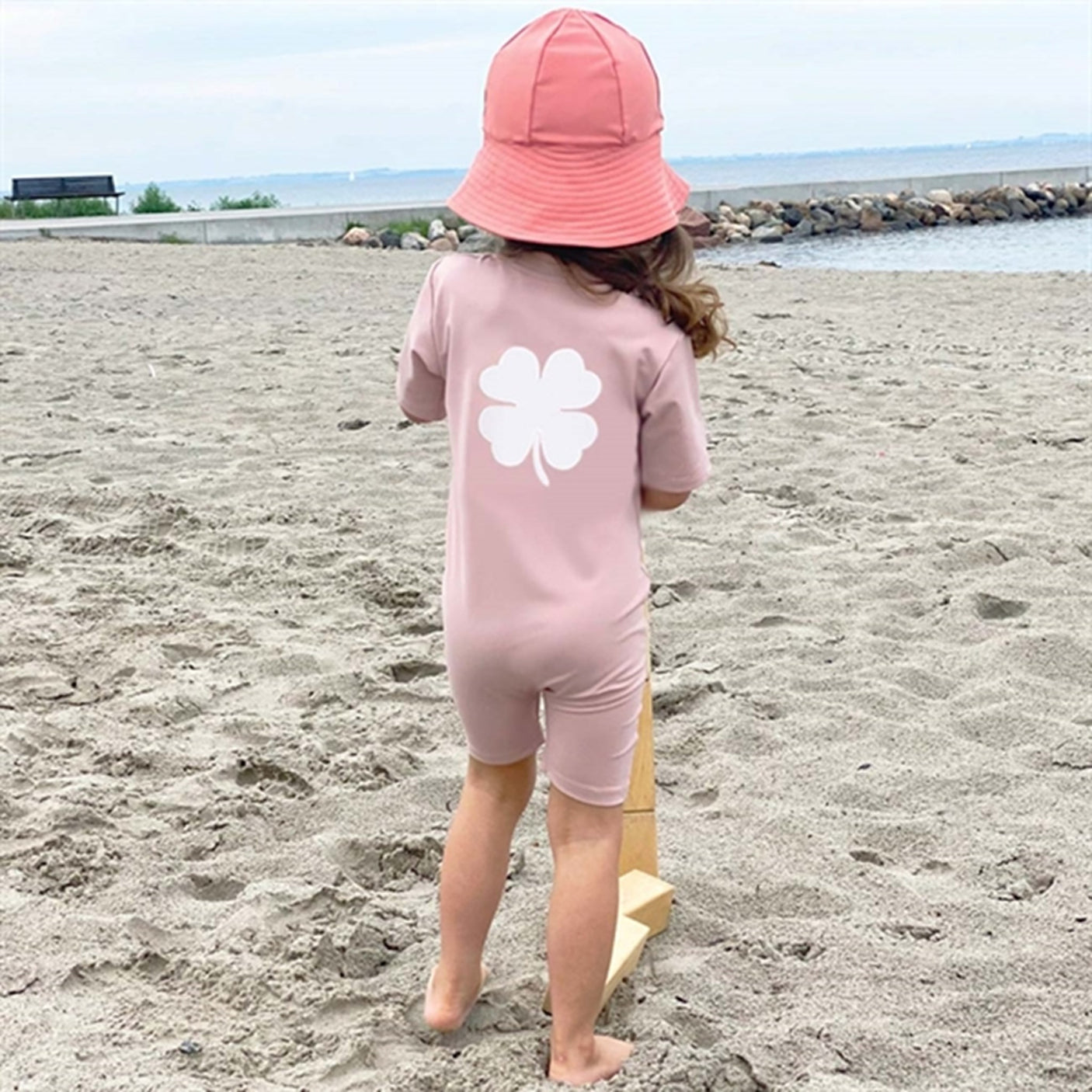 Petit Crabe Rose Nude Noe Clover Sunsuit with Zipper