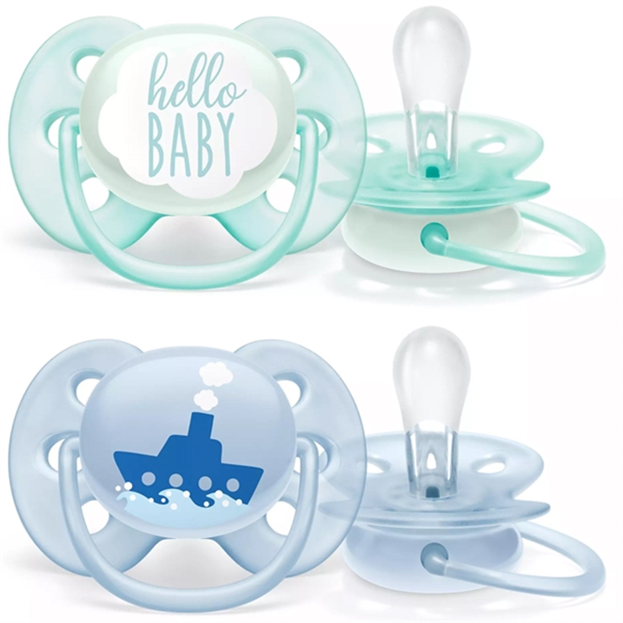 Philips Avent Ultra Soft Pacifiers 0-6 mdr Hello/Boat 2-pack