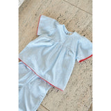 Copenhagen Colors Sky Blue W Cream Stripe Seersucker Blouse
