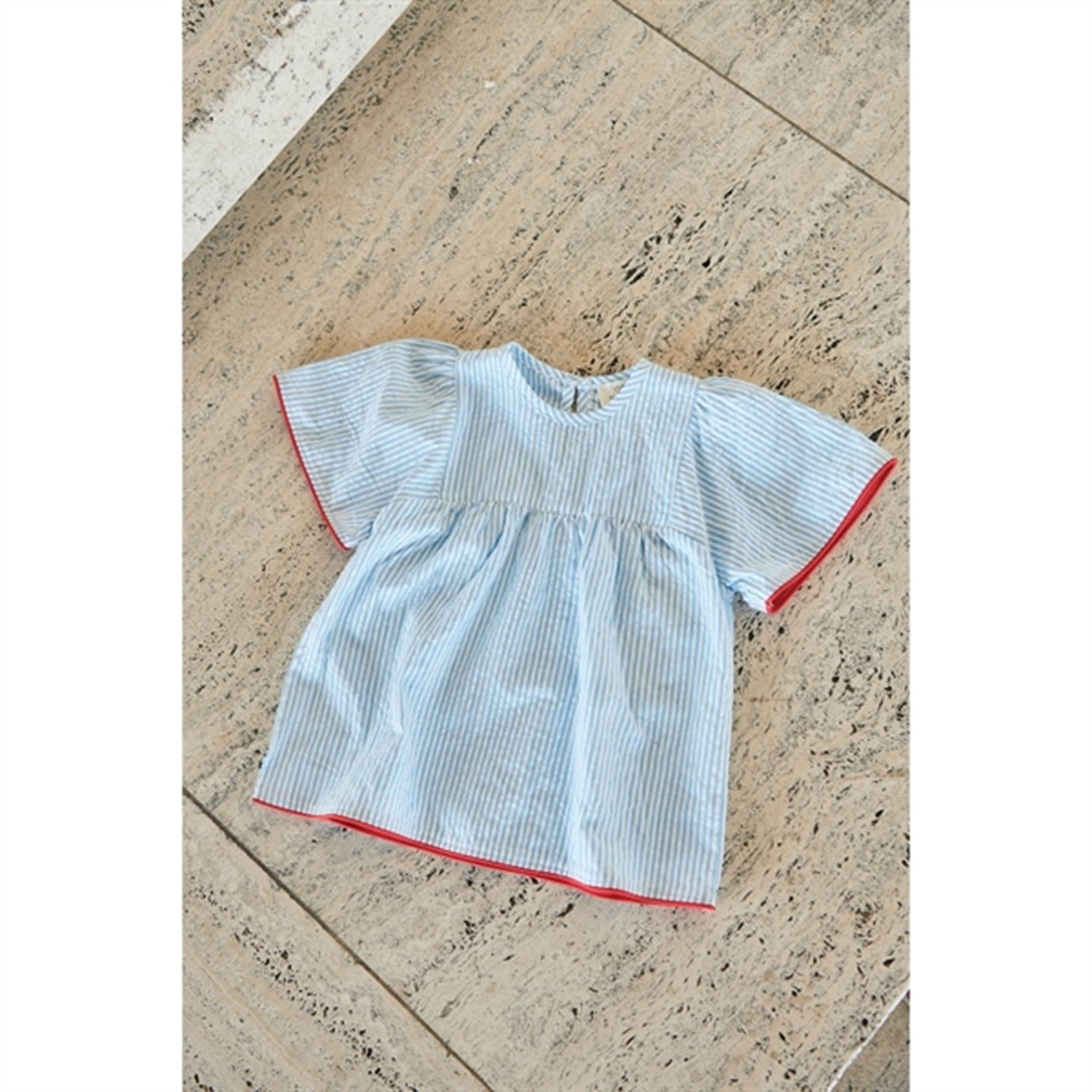 Copenhagen Colors Sky Blue W Cream Stripe Seersucker Blouse