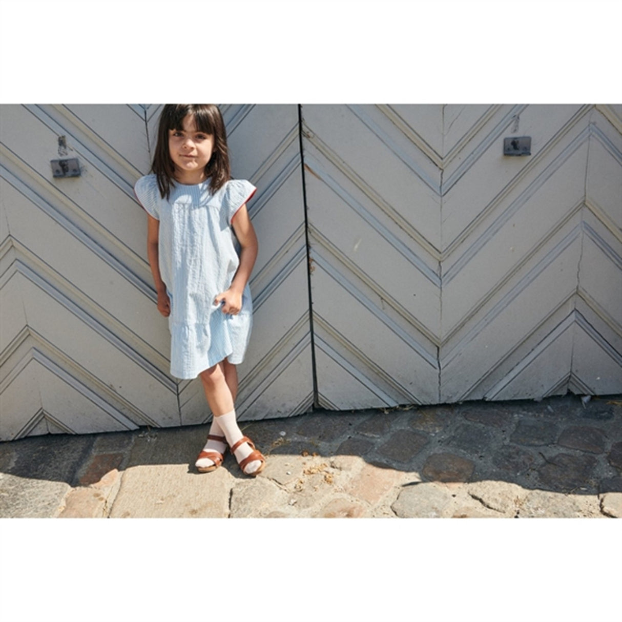 Copenhagen Colors Sky Blue W Cream Stripe Seersucker Dress