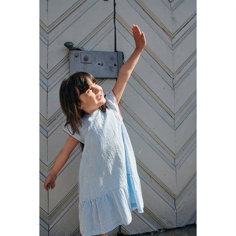 Copenhagen Colors Sky Blue W Cream Stripe Seersucker Dress