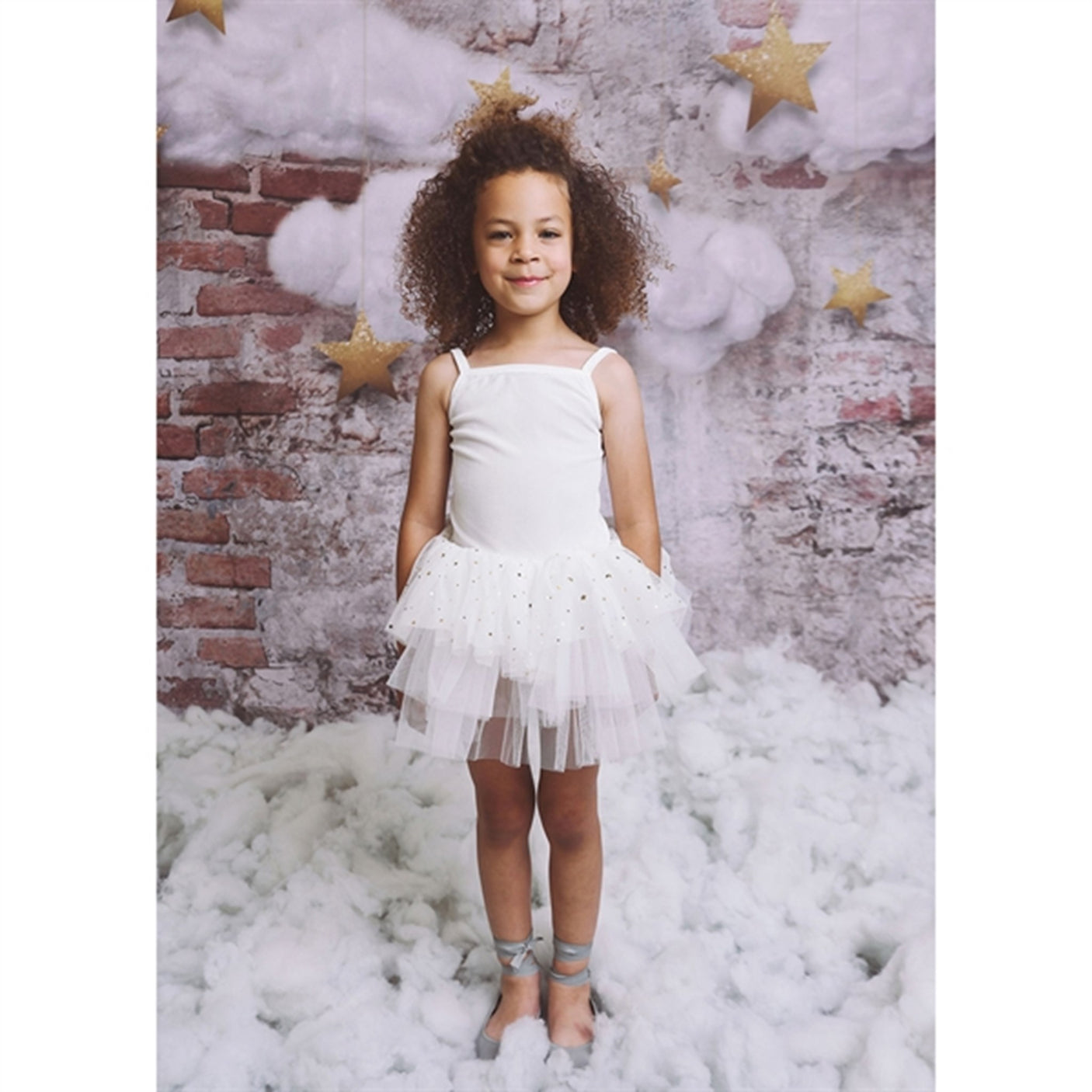 Dolly by Le Petit Tom Velvet Leotard With Tulle Tutu Dress Off White