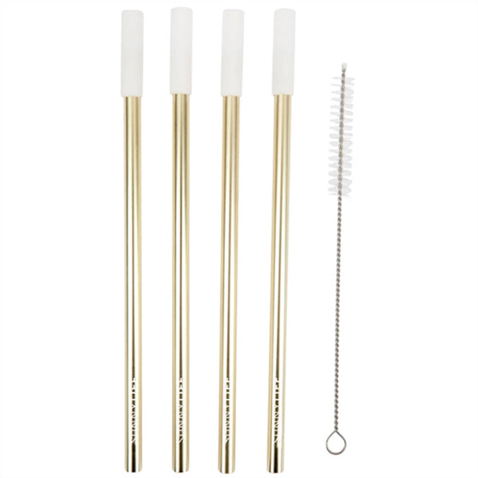 SunnyLife Reusable Metal & Silicone Straws Gold/White