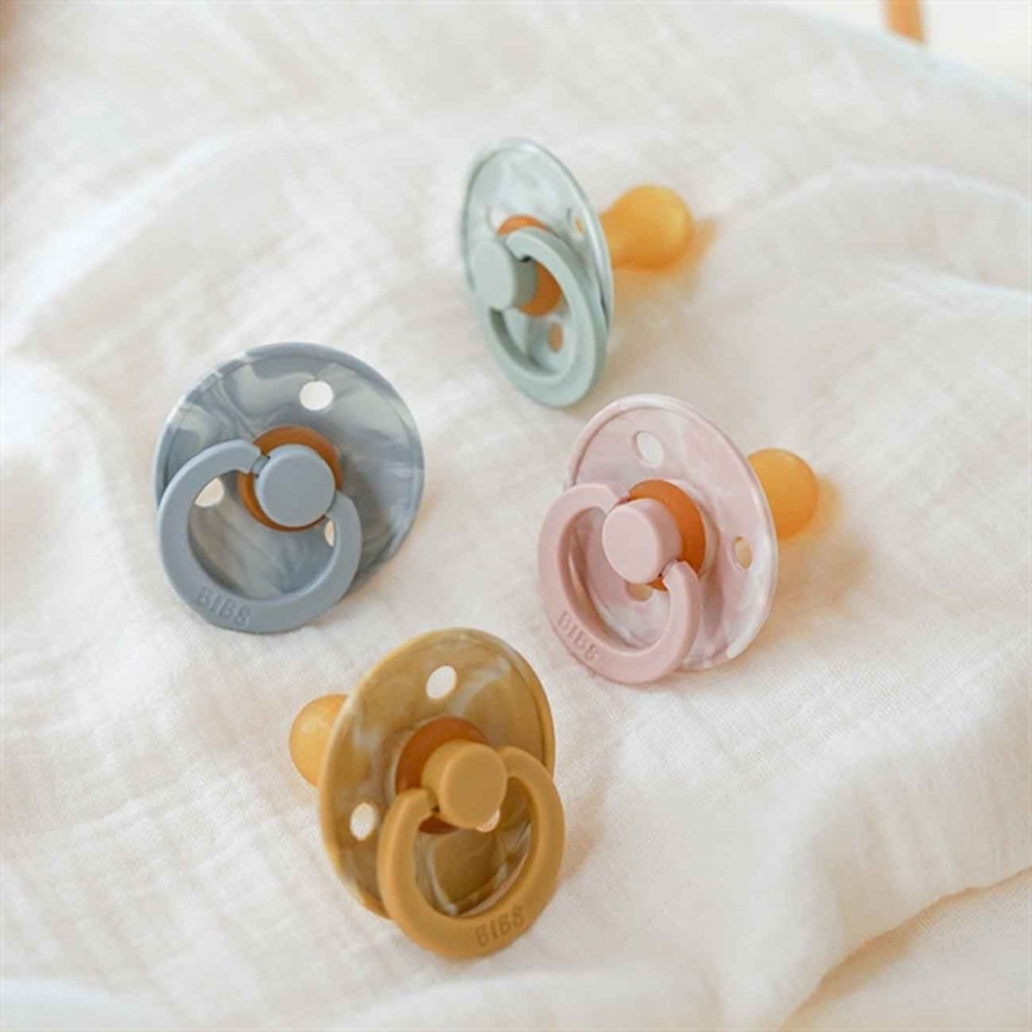 Bibs Colour Latex Pacifiers 2-pack Round Tie Dye Mustard Ivory 3