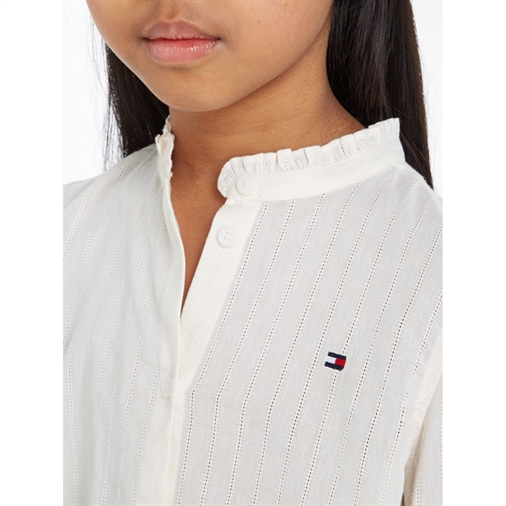 Tommy Hilfiger Ladder Lace Shirt with Frill Collar Ancient White