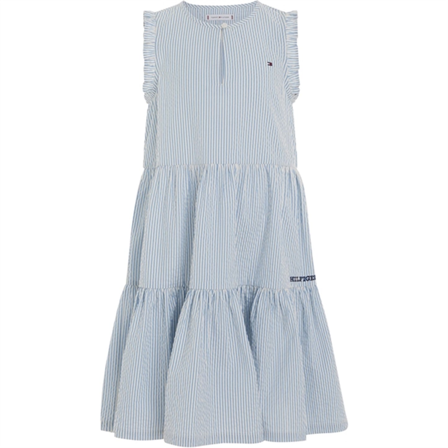 Tommy Hilfiger Seersucker Striped Ruffle Kjole Blue Spell Stripe