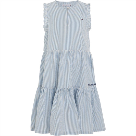 Tommy Hilfiger Seersucker Striped Ruffle Kjole Blue Spell Stripe