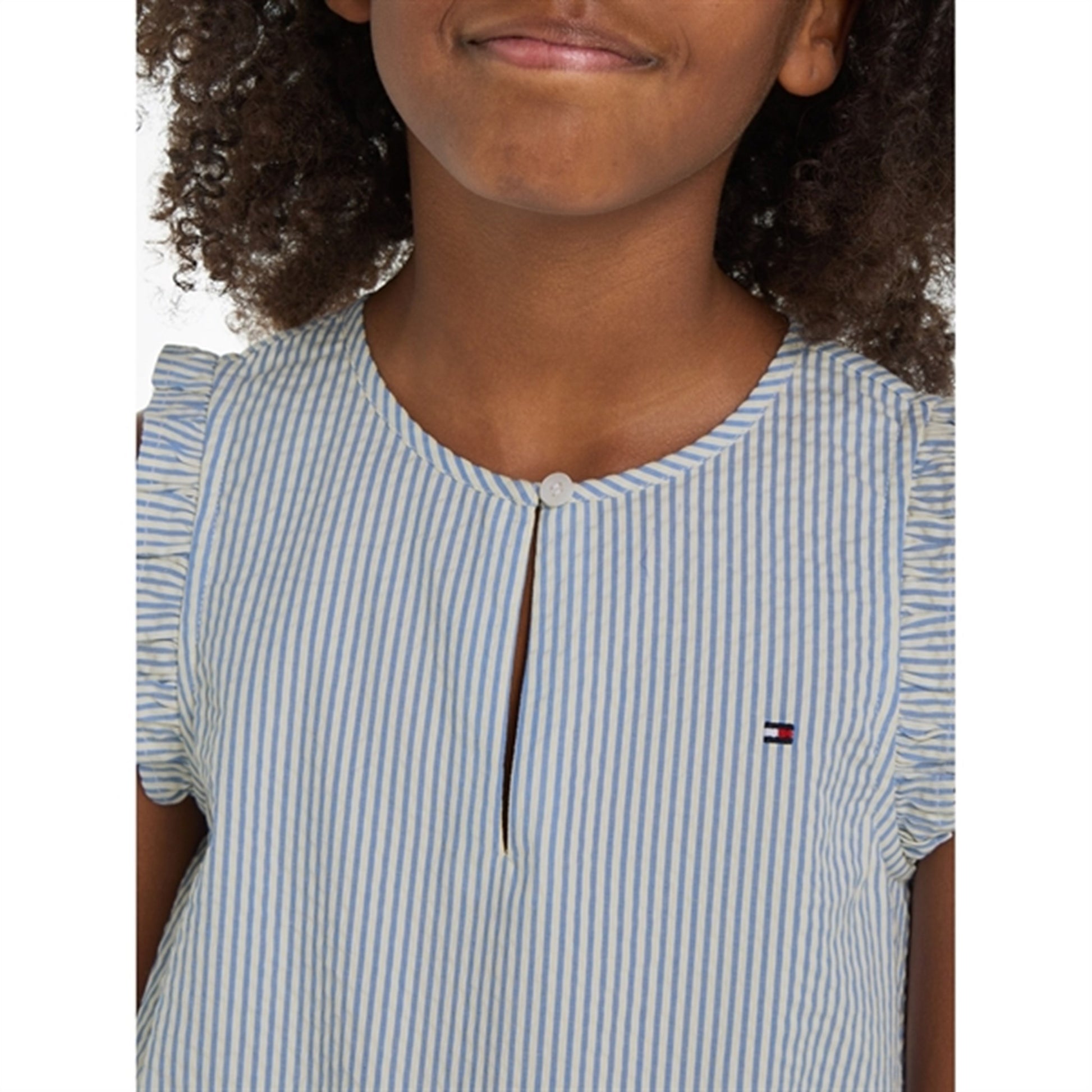 Tommy Hilfiger Seersucker Striped Ruffle Kjole Blue Spell Stripe