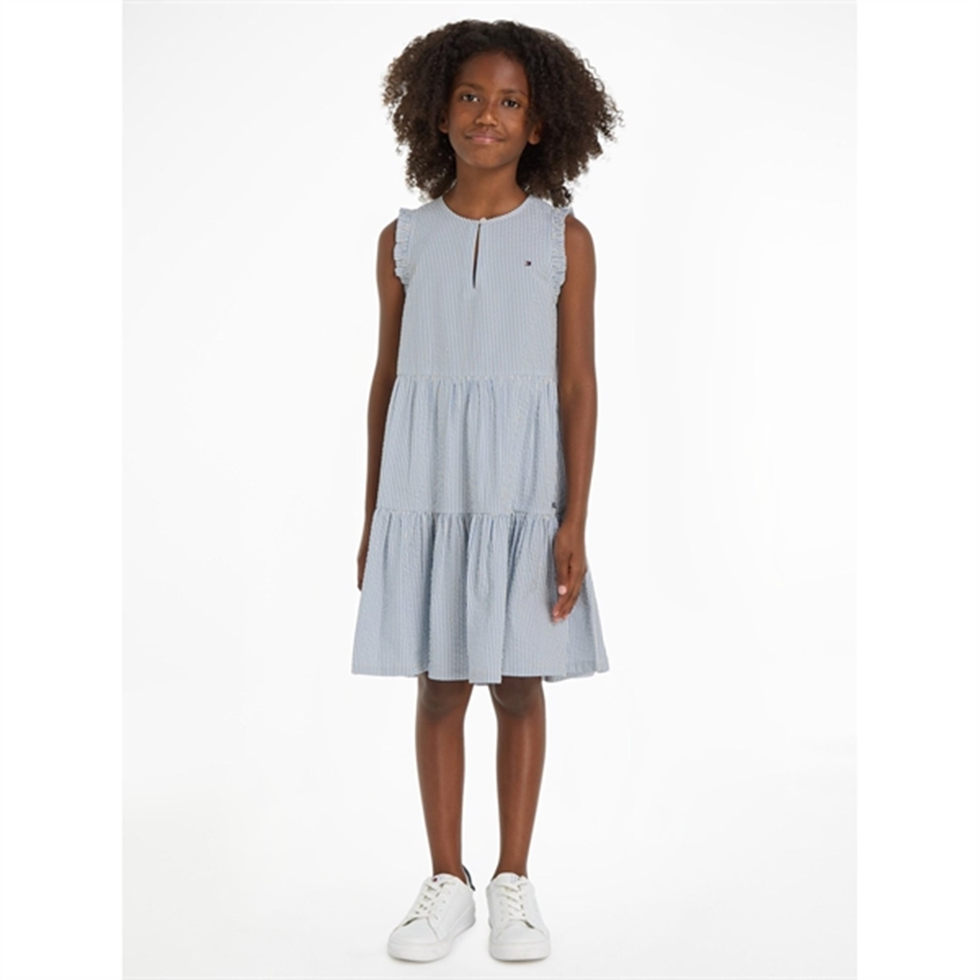 Tommy Hilfiger Seersucker Striped Ruffle Kjole Blue Spell Stripe