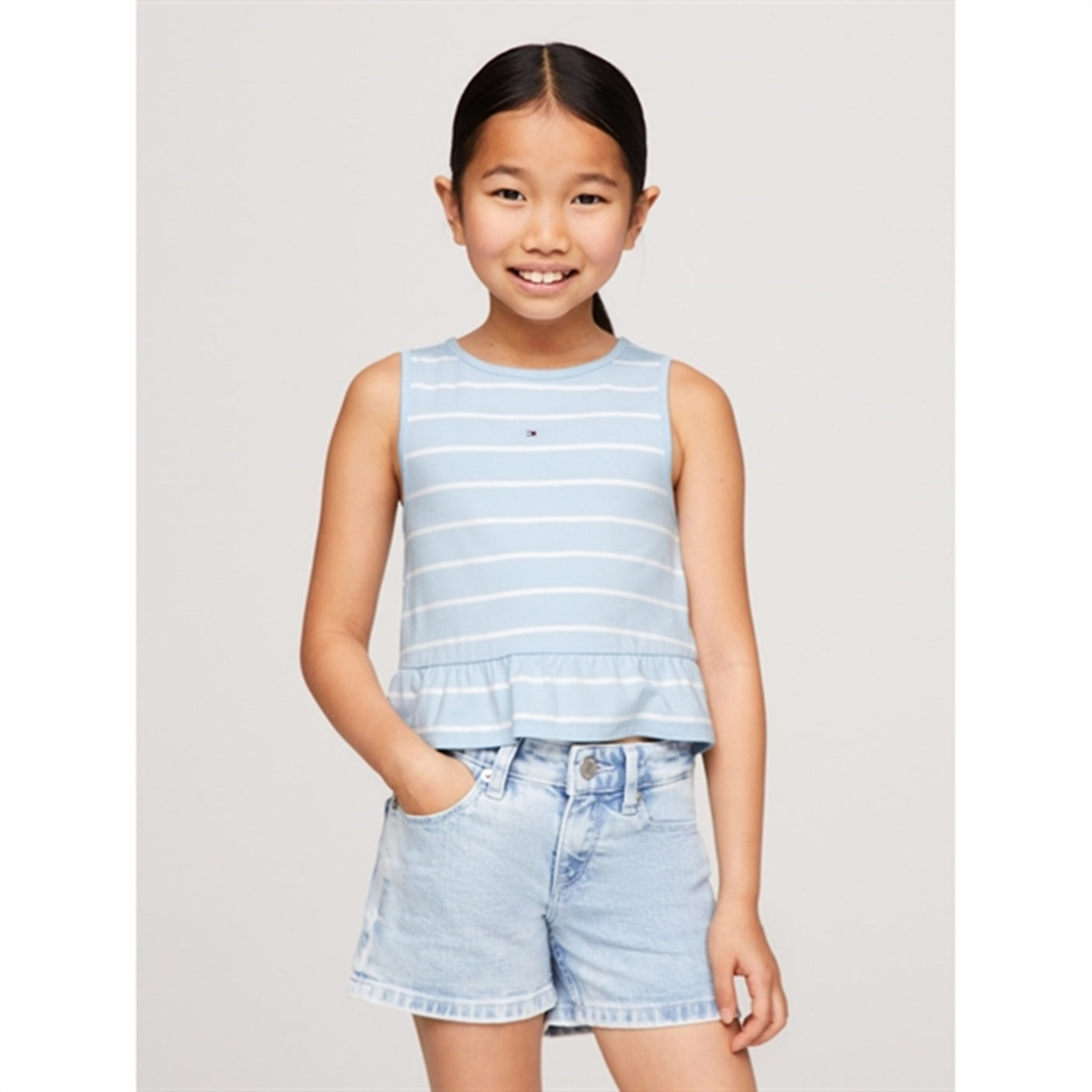 Tommy Hilfiger Peplum Stripe Blouse Breezy Blue Stripe