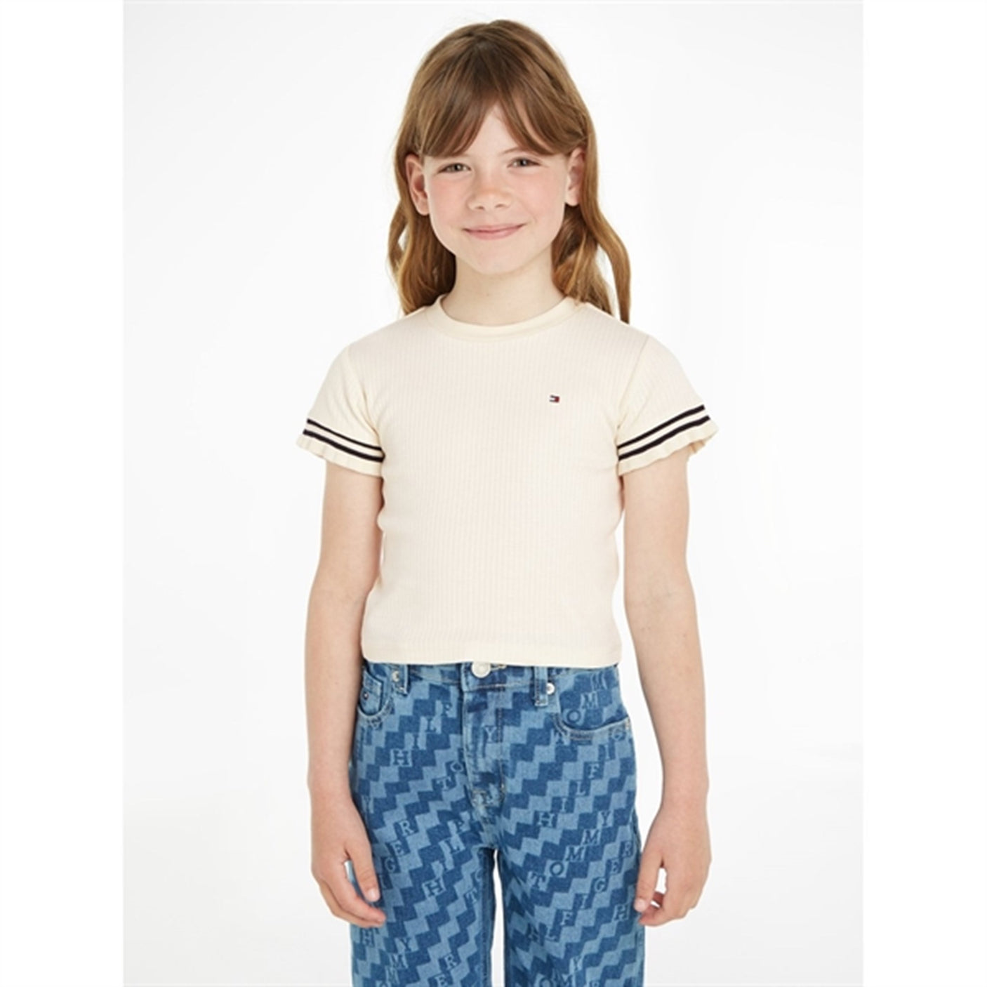 Tommy Hilfiger Ruffle Rib Knit Top Calico