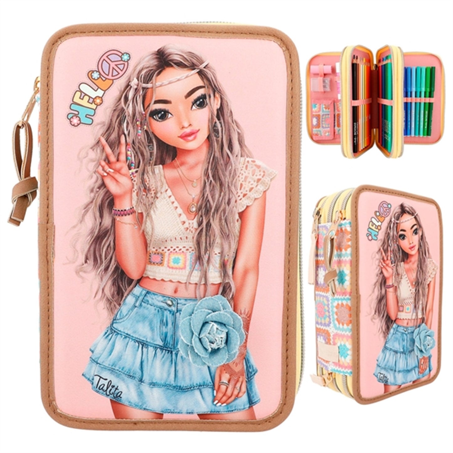 TOPModel Triple Pencil Case Hippie Heart 2