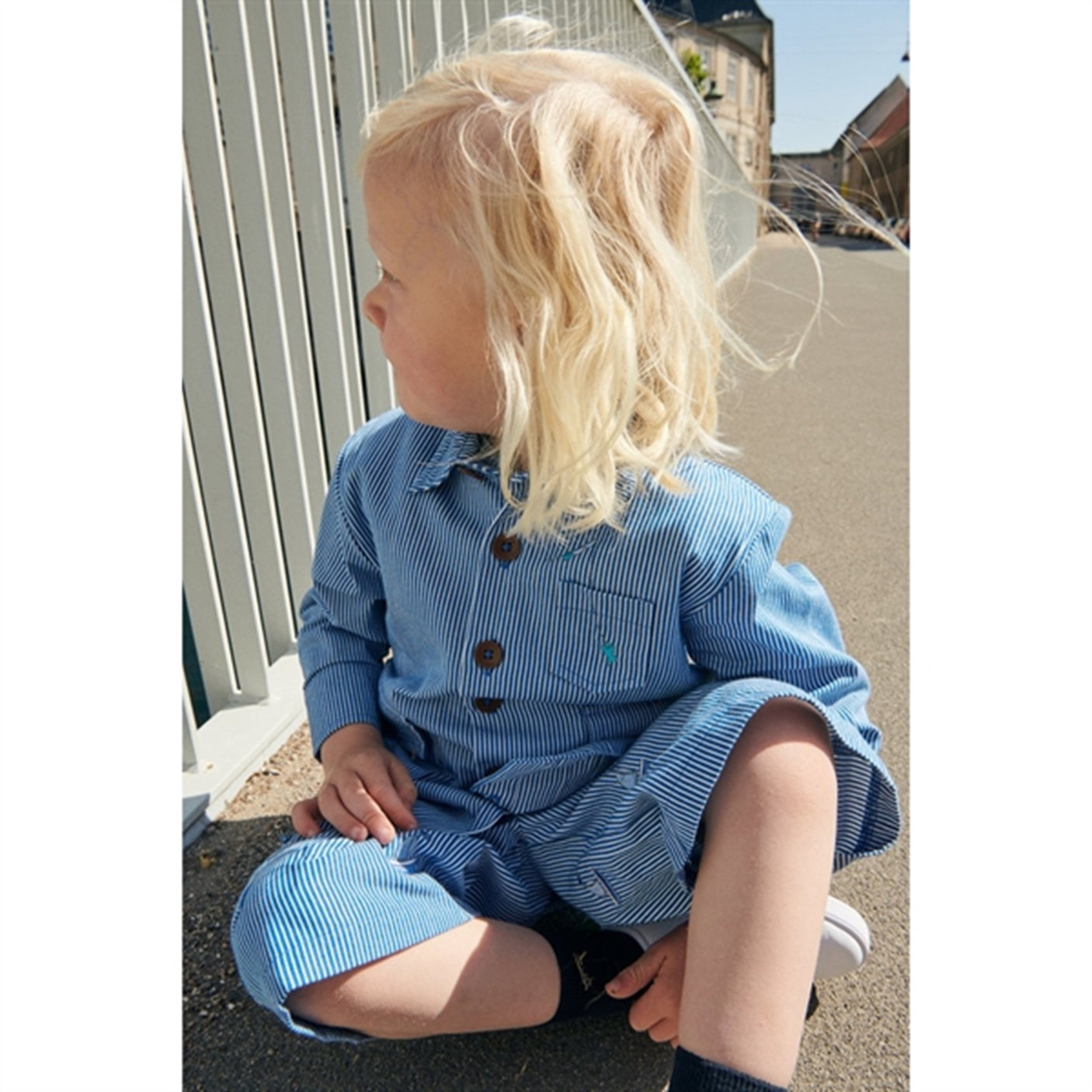 Copenhagen Colors Sharp Blue Stripe Twill Shirt w. Embroidery