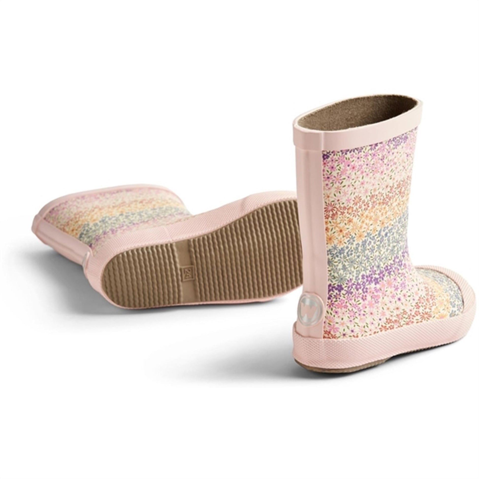 Wheat Rubber Boot Print Muddy Rainbow Flowers